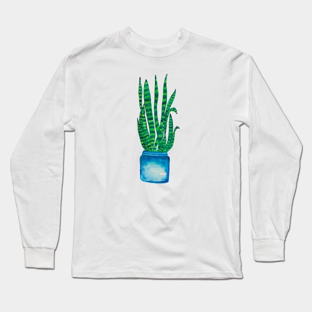 Snake Plant, Quarantine Watercolor Long Sleeve T-Shirt by ANoelleJay